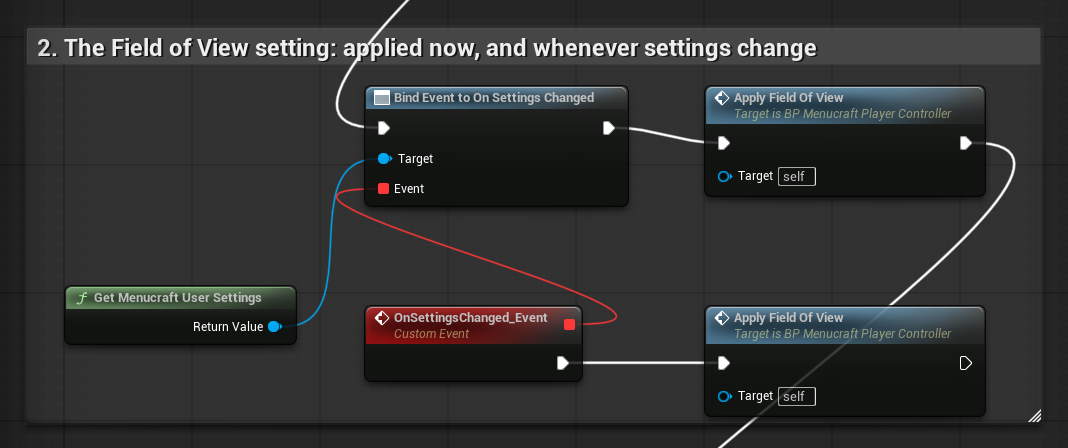 BeginPlay binds it to On Settings Changed and applies it once