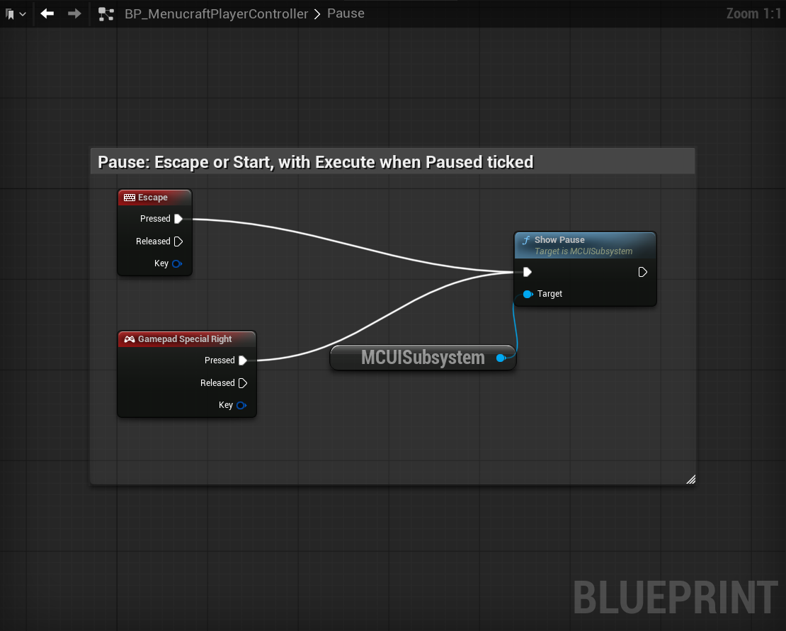 Escape or Start calls Show Pause